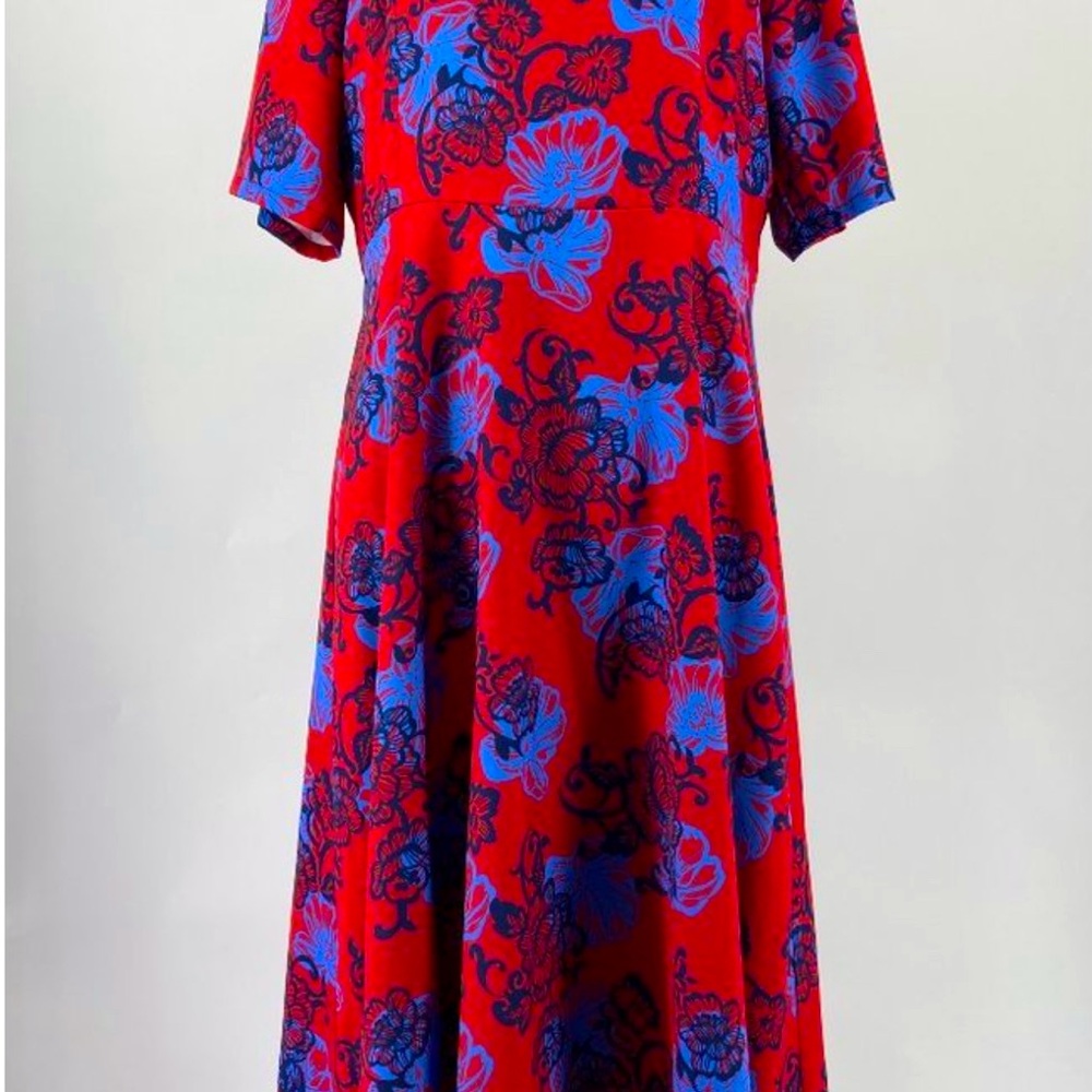 Anthropologie HD in Paris Women's Theodora Floral Midi Dress Red Blue 16